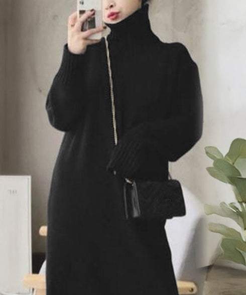 ハイネックニットワンピースゆったり秋冬服 レディース タートルネックロングワンピース こなれ感 着回し厚手インナーワンピース エレガントセーターワンピ 無地暖かい 84MEIRJ-023