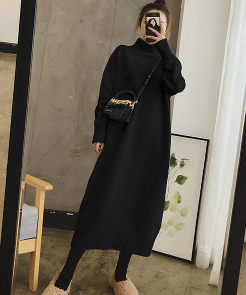 ハイネックニットワンピースゆったり秋冬服 レディース タートルネックロングワンピース こなれ感 着回し厚手インナーワンピース エレガントセーターワンピ 無地暖かい 84MEIRJ-023