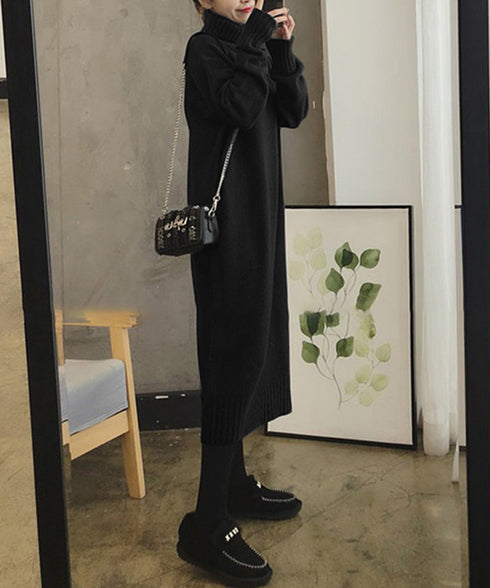 ハイネックニットワンピースゆったり秋冬服 レディース タートルネックロングワンピース こなれ感 着回し厚手インナーワンピース エレガントセーターワンピ 無地暖かい 84MEIRJ-023