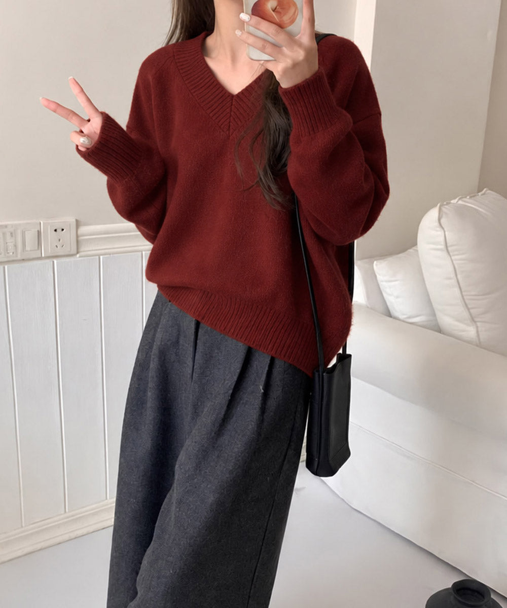 Vネックニットゆったりニットプルオーバー