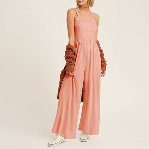 オールインワン タンクトップサロペット レディース バストシャーリング サスペンダーパンツ ハイウエスト 体型カバー オーバーオール 大人可愛い ロングパンツ夏 84MIDUO-001