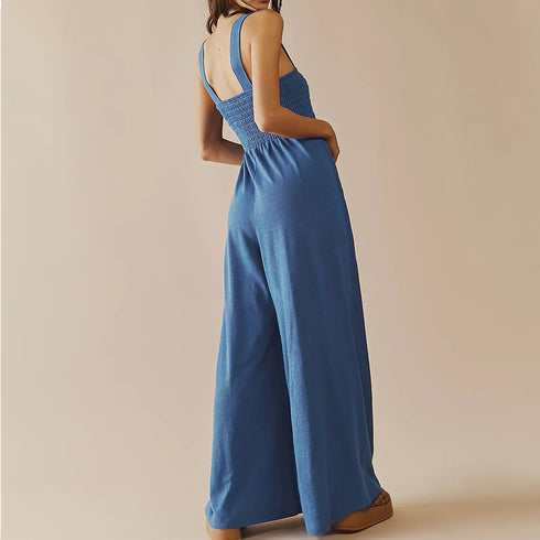 オールインワン タンクトップサロペット レディース バストシャーリング サスペンダーパンツ ハイウエスト 体型カバー オーバーオール 大人可愛い ロングパンツ夏 84MIDUO-001