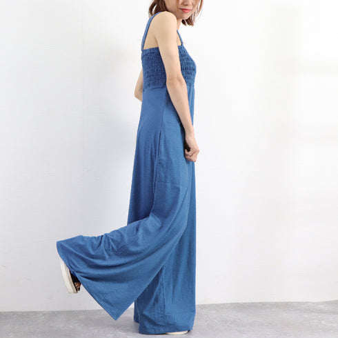 オールインワン タンクトップサロペット レディース バストシャーリング サスペンダーパンツ ハイウエスト 体型カバー オーバーオール 大人可愛い ロングパンツ夏 84MIDUO-001