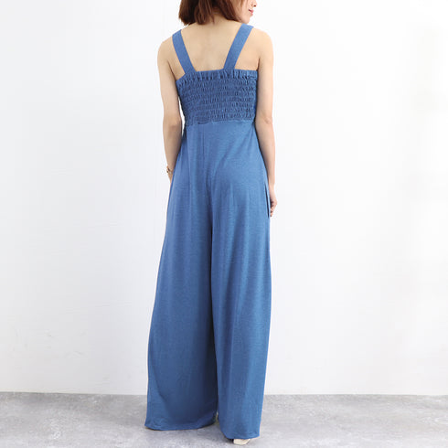 オールインワン タンクトップサロペット レディース バストシャーリング サスペンダーパンツ ハイウエスト 体型カバー オーバーオール 大人可愛い ロングパンツ夏 84MIDUO-001