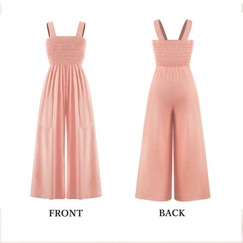 オールインワン タンクトップサロペット レディース バストシャーリング サスペンダーパンツ ハイウエスト 体型カバー オーバーオール 大人可愛い ロングパンツ夏 84MIDUO-001