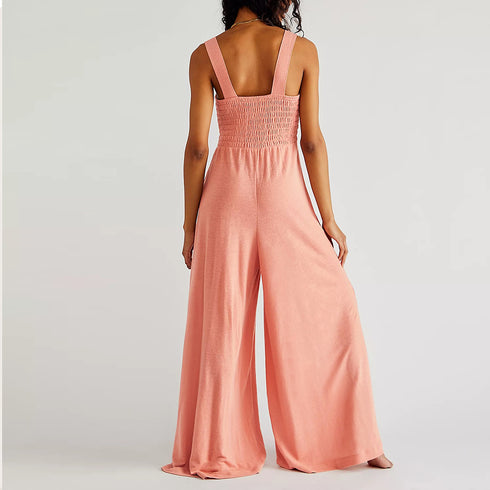 オールインワン タンクトップサロペット レディース バストシャーリング サスペンダーパンツ ハイウエスト 体型カバー オーバーオール 大人可愛い ロングパンツ夏 84MIDUO-001