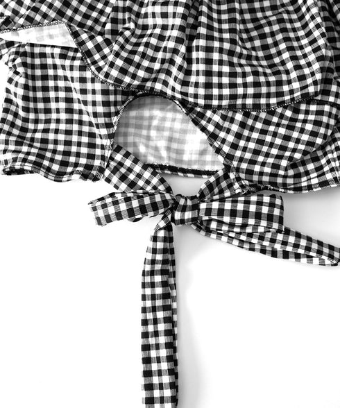 水着 オフショルダーチェック柄水着韓国風 ギンガムチェック セパレート水着 レディース 露出控えめ ハイウエスト パンツ付きミニスカート 2点セット水着大人可愛い 84MOSH-001