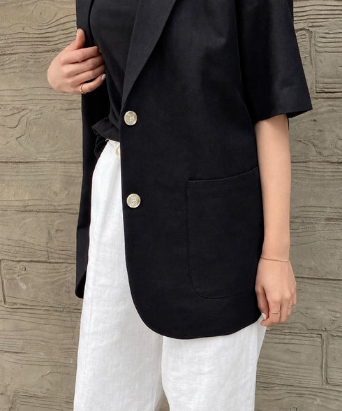 麻混風テーラードジャケットレディース夏服 ゆったり リネンサマージャケット体型カバー 薄手ジャケット着やせ オフィスカジュアル ナチュラルジャケットライトアウター 84QIANSHUO-001