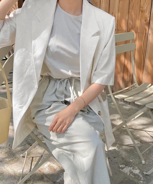 麻混風テーラードジャケットレディース夏服 ゆったり リネンサマージャケット体型カバー 薄手ジャケット着やせ オフィスカジュアル ナチュラルジャケットライトアウター 84QIANSHUO-001