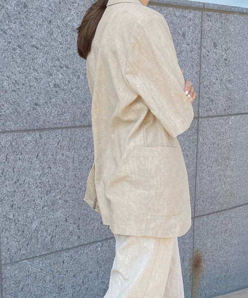 麻混風テーラードジャケットレディース夏服 ゆったり リネンサマージャケット体型カバー 薄手ジャケット着やせ オフィスカジュアル ナチュラルジャケットライトアウター 84QIANSHUO-001