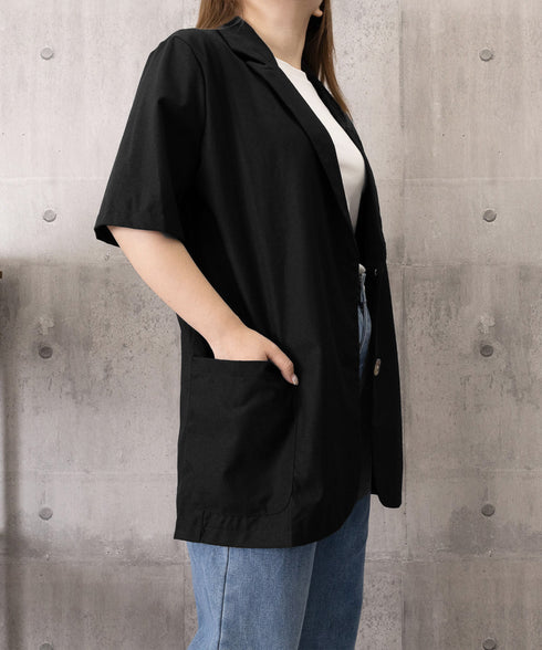 麻混風テーラードジャケットレディース夏服 ゆったり リネンサマージャケット体型カバー 薄手ジャケット着やせ オフィスカジュアル ナチュラルジャケットライトアウター 84QIANSHUO-001
