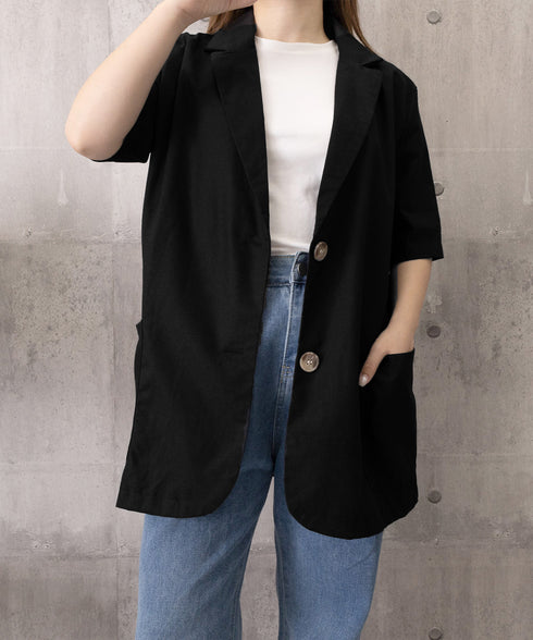 麻混風テーラードジャケットレディース夏服 ゆったり リネンサマージャケット体型カバー 薄手ジャケット着やせ オフィスカジュアル ナチュラルジャケットライトアウター 84QIANSHUO-001