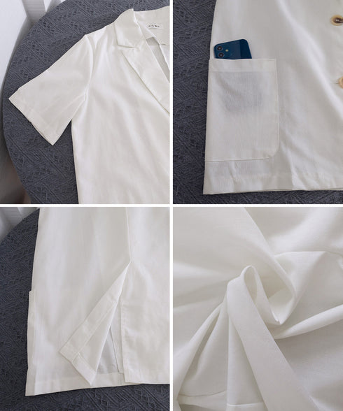 麻混風テーラードジャケットレディース夏服 ゆったり リネンサマージャケット体型カバー 薄手ジャケット着やせ オフィスカジュアル ナチュラルジャケットライトアウター 84QIANSHUO-001