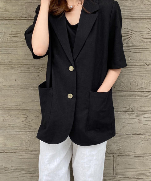 麻混風テーラードジャケットレディース夏服 ゆったり リネンサマージャケット体型カバー 薄手ジャケット着やせ オフィスカジュアル ナチュラルジャケットライトアウター 84QIANSHUO-001