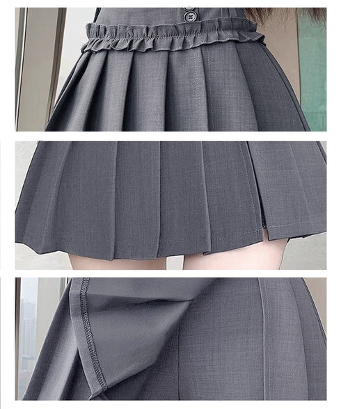 フリルスカパンプリーツキュロットスカート レディース ハイウエストミニ丈スカート着やせ インナーパンツ付きJKスカート制服風 チラ見せ防止Aラインスカパン美尻美脚 84QITU-001