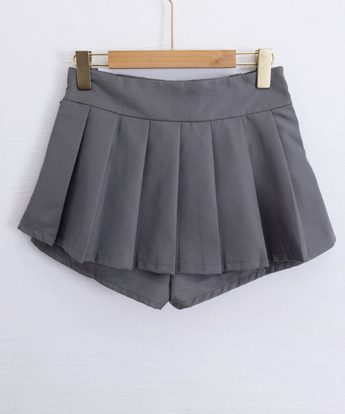 フリルスカパンプリーツキュロットスカート レディース ハイウエストミニ丈スカート着やせ インナーパンツ付きJKスカート制服風 チラ見せ防止Aラインスカパン美尻美脚 84QITU-001