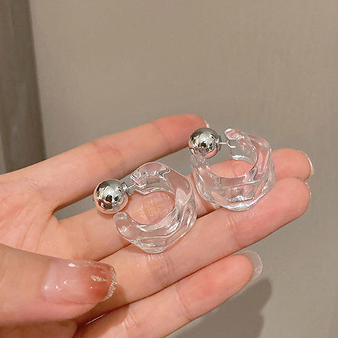 クリアピアス C型レディースフープピアス 大人可愛い アクセサリー 透明感 おしゃれ ジュエリー きれいめ 2wayピアス プチプラ オルチャン 韓国 耳飾り変形 84QIYOU-007