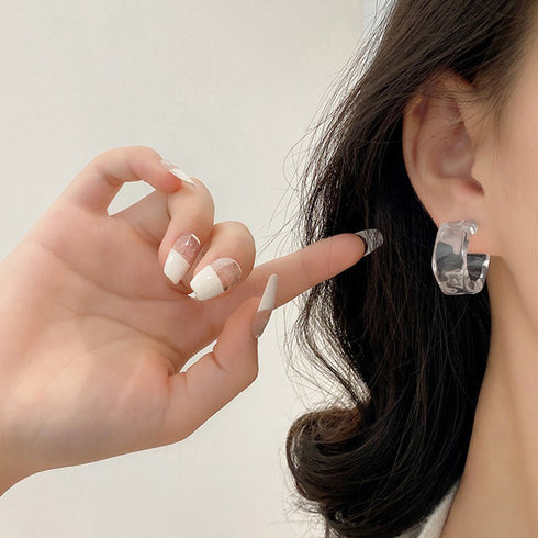 クリアピアス C型レディースフープピアス 大人可愛い アクセサリー 透明感 おしゃれ ジュエリー きれいめ 2wayピアス プチプラ オルチャン 韓国 耳飾り変形 84QIYOU-007