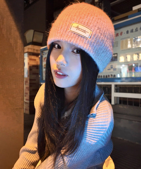 ロゴニット帽子レディース ニットキャップ おしゃれ リブニットビーニー ワンポイント秋冬帽子 防風防寒 小顔ぼうし あったか 韓国風 お出掛け防寒グッズワッチ帽子 84RUINENG-001