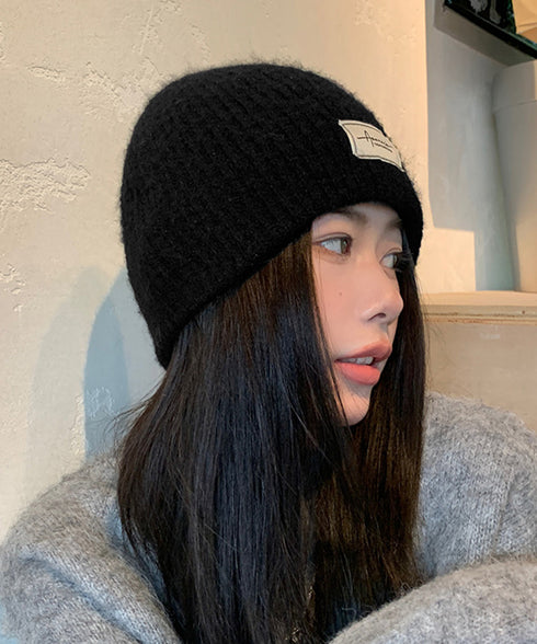 ロゴニット帽子レディース ニットキャップ おしゃれ リブニットビーニー ワンポイント秋冬帽子 防風防寒 小顔ぼうし あったか 韓国風 お出掛け防寒グッズワッチ帽子 84RUINENG-001