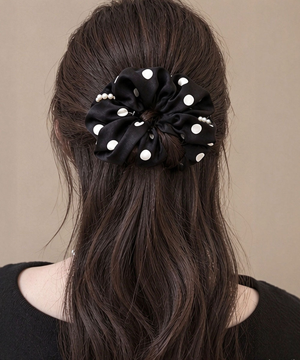 ドット柄シュシュサテンパールヘアゴム上品