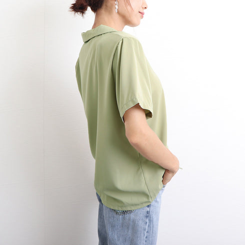 カラー開襟シャツ レディース 韓国風 オープンカラーシャツ 無地 シャツブラウス Vネック サマージャケット 薄手 半袖テーラードジャケット 羽織り 84TIANHEYT-002