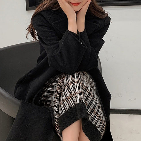 ニットワンピース 袖異素材 パフスリーブ ドッキングワンピース 長袖 レディース レイヤード風 チェック柄ワンピ オシャレ ロングワンピース 秋冬 韓国 大人 84TIANHEYT-005