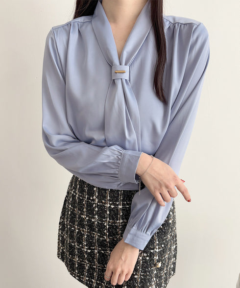ボウタイ ブラウス レディース Vネック 韓国上品 スカーフタイブラウス オフィスカジュアル トップス 大人女性 とろみシャツ通勤長袖シャツブラウス 30代40代 84TIANHEYT-012