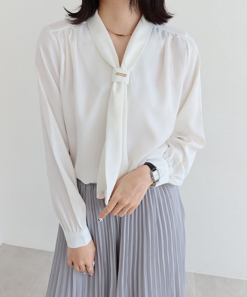 ボウタイ ブラウス レディース Vネック 韓国上品 スカーフタイブラウス オフィスカジュアル トップス 大人女性 とろみシャツ通勤長袖シャツブラウス 30代40代 84TIANHEYT-012