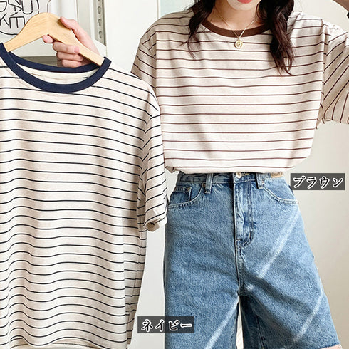 トップス ボーダー柄 tシャツ 半袖 夏 半袖tシャツ カットソー レディース ゆるTシャツ ゆったり クルーネック 夏t 定番tシャツ プルオーバー カジュアル 84TIANHEYT-028