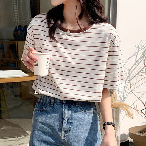 トップス ボーダー柄 tシャツ 半袖 夏 半袖tシャツ カットソー レディース ゆるTシャツ ゆったり クルーネック 夏t 定番tシャツ プルオーバー カジュアル 84TIANHEYT-028