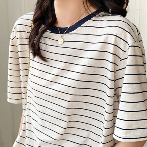 トップス ボーダー柄 tシャツ 半袖 夏 半袖tシャツ カットソー レディース ゆるTシャツ ゆったり クルーネック 夏t 定番tシャツ プルオーバー カジュアル 84TIANHEYT-028