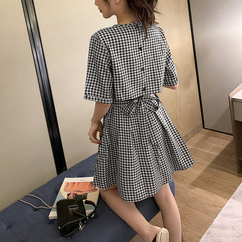 ギンガムチェックワンピース レディース夏 ミニワンピ バックオープンワンピース ウエストマーク レトロワンピ セクシー オルチャン ショート丈 大人ワンピ 膝上丈 84TIANHEYT-030