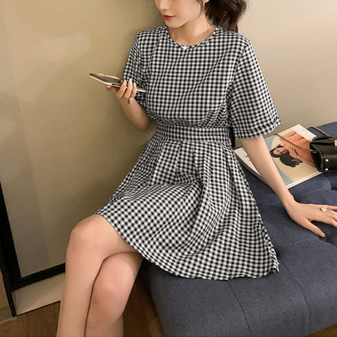 ギンガムチェックワンピース レディース夏 ミニワンピ バックオープンワンピース ウエストマーク レトロワンピ セクシー オルチャン ショート丈 大人ワンピ 膝上丈 84TIANHEYT-030