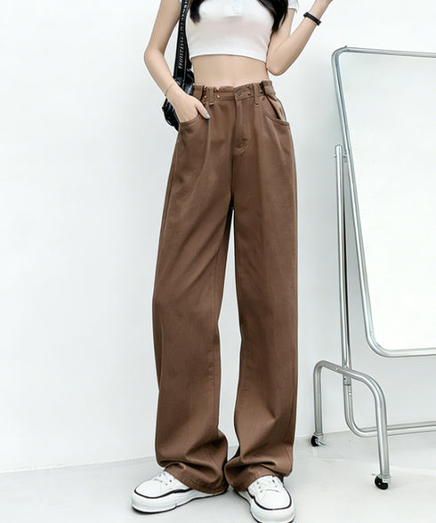 ウエストフックデニムパンツワイドジーンズ ハイウエス ゆったりロングデニムレディース 体型カバーデニムストレートパンツ 美脚脚長ジーンズ ヴィンテージデニム韓国風 84TIANHEYT-044