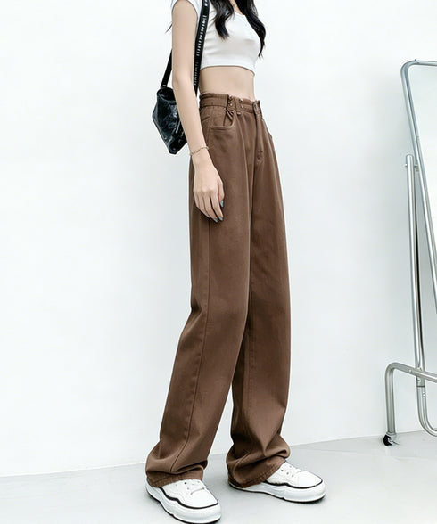 ウエストフックデニムパンツワイドジーンズ ハイウエス ゆったりロングデニムレディース 体型カバーデニムストレートパンツ 美脚脚長ジーンズ ヴィンテージデニム韓国風 84TIANHEYT-044