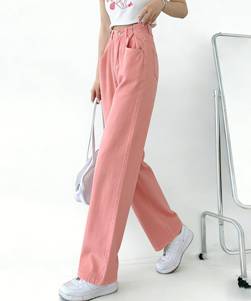 ウエストフックデニムパンツワイドジーンズ ハイウエス ゆったりロングデニムレディース 体型カバーデニムストレートパンツ 美脚脚長ジーンズ ヴィンテージデニム韓国風 84TIANHEYT-044