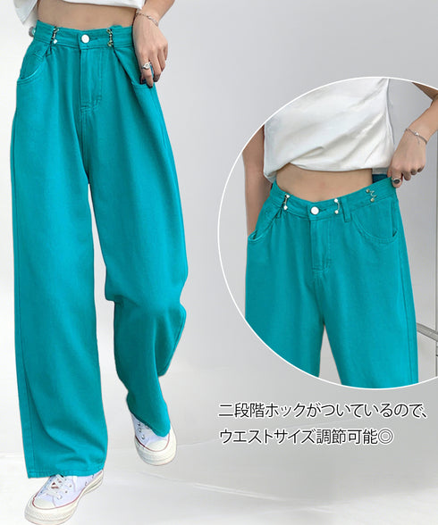 ウエストフックデニムパンツワイドジーンズ ハイウエス ゆったりロングデニムレディース 体型カバーデニムストレートパンツ 美脚脚長ジーンズ ヴィンテージデニム韓国風 84TIANHEYT-044