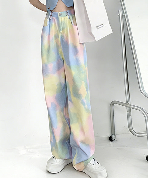 ウエストフックデニムパンツワイドジーンズ ハイウエス ゆったりロングデニムレディース 体型カバーデニムストレートパンツ 美脚脚長ジーンズ ヴィンテージデニム韓国風 84TIANHEYT-044