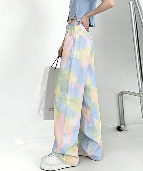 ウエストフックデニムパンツワイドジーンズ ハイウエス ゆったりロングデニムレディース 体型カバーデニムストレートパンツ 美脚脚長ジーンズ ヴィンテージデニム韓国風 84TIANHEYT-044