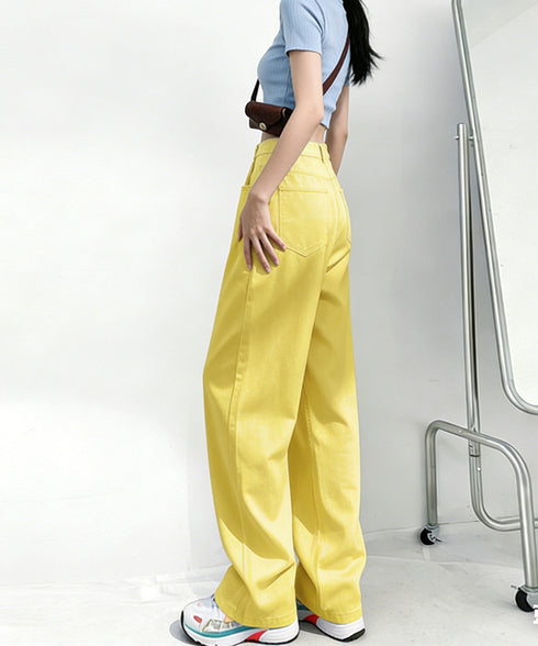 ウエストフックデニムパンツワイドジーンズ ハイウエス ゆったりロングデニムレディース 体型カバーデニムストレートパンツ 美脚脚長ジーンズ ヴィンテージデニム韓国風 84TIANHEYT-044