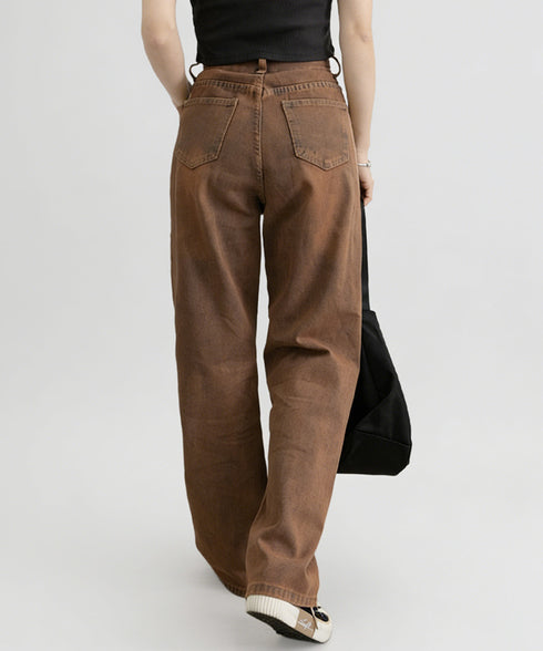 ウエストフックデニムパンツワイドジーンズ ハイウエス ゆったりロングデニムレディース 体型カバーデニムストレートパンツ 美脚脚長ジーンズ ヴィンテージデニム韓国風 84TIANHEYT-044