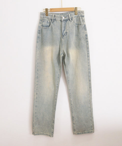 ウエストフックデニムパンツワイドジーンズ ハイウエス ゆったりロングデニムレディース 体型カバーデニムストレートパンツ 美脚脚長ジーンズ ヴィンテージデニム韓国風 84TIANHEYT-044