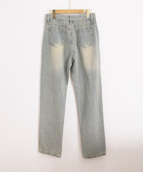 ウエストフックデニムパンツワイドジーンズ ハイウエス ゆったりロングデニムレディース 体型カバーデニムストレートパンツ 美脚脚長ジーンズ ヴィンテージデニム韓国風 84TIANHEYT-044