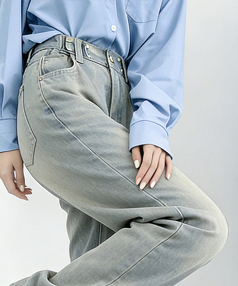 ウエストフックデニムパンツワイドジーンズ ハイウエス ゆったりロングデニムレディース 体型カバーデニムストレートパンツ 美脚脚長ジーンズ ヴィンテージデニム韓国風 84TIANHEYT-044