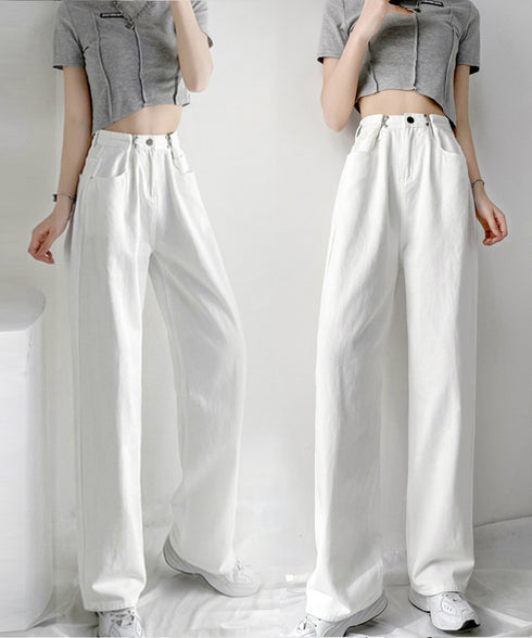 ウエストフックデニムパンツワイドジーンズ ハイウエス ゆったりロングデニムレディース 体型カバーデニムストレートパンツ 美脚脚長ジーンズ ヴィンテージデニム韓国風 84TIANHEYT-044