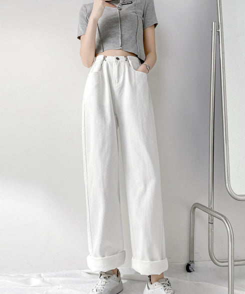 ウエストフックデニムパンツワイドジーンズ ハイウエス ゆったりロングデニムレディース 体型カバーデニムストレートパンツ 美脚脚長ジーンズ ヴィンテージデニム韓国風 84TIANHEYT-044