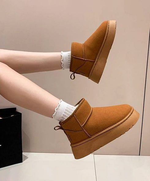 厚底ムートンブーツ 裏起毛ショートブーツ レディース 裏起毛ブーツ 美脚脚長ボアブーツ 歩きやすいファーシューズ 保温暖かい 疲れない 軽量プラットフォームブーツ 84TONGT-0010