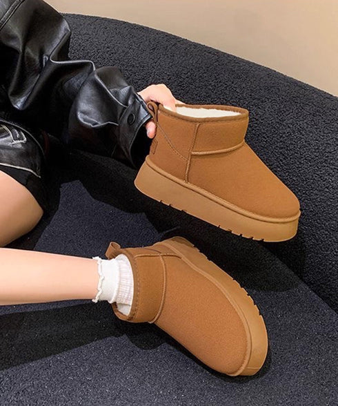 厚底ムートンブーツ 裏起毛ショートブーツ レディース 裏起毛ブーツ 美脚脚長ボアブーツ 歩きやすいファーシューズ 保温暖かい 疲れない 軽量プラットフォームブーツ 84TONGT-0010