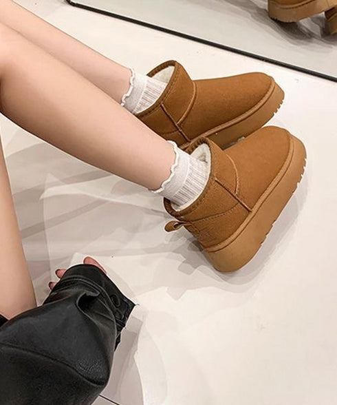 厚底ムートンブーツ 裏起毛ショートブーツ レディース 裏起毛ブーツ 美脚脚長ボアブーツ 歩きやすいファーシューズ 保温暖かい 疲れない 軽量プラットフォームブーツ 84TONGT-0010